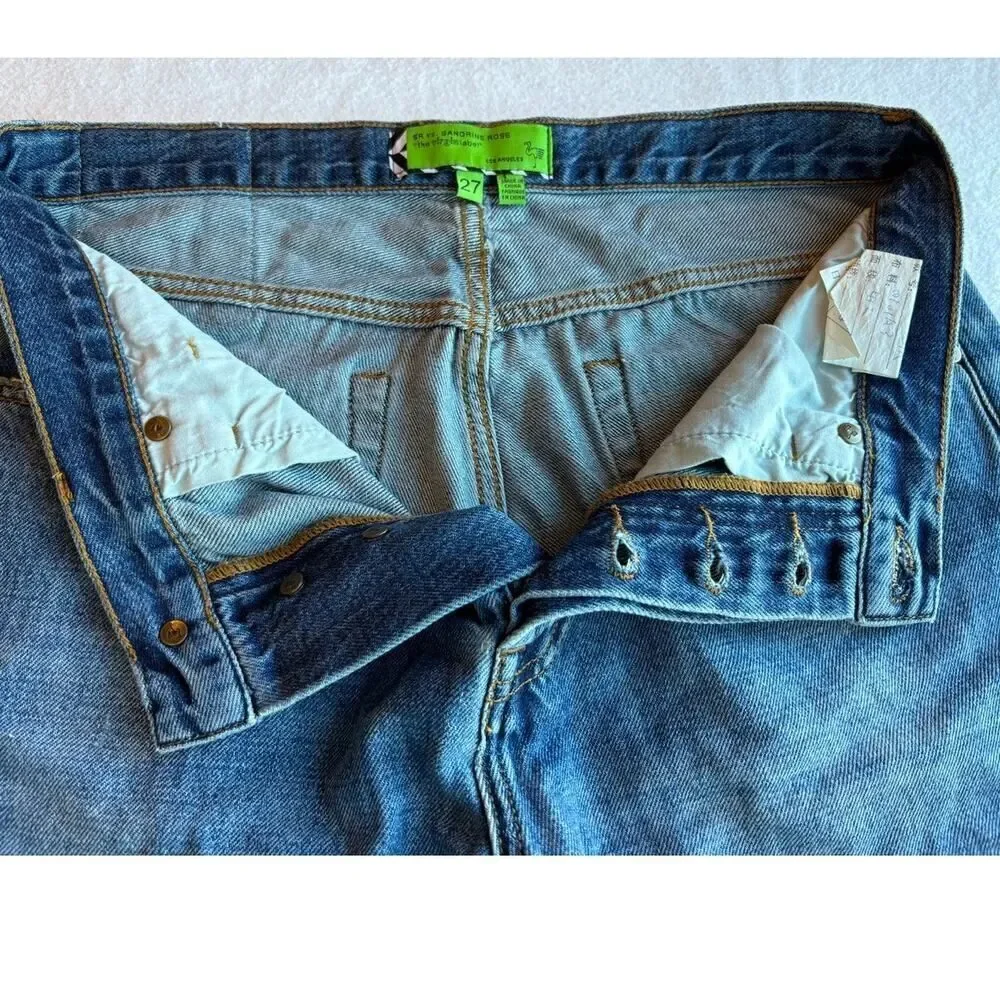 NWOT SR vs SANDRINE ROSE Cut-Off Denim Jeans Baggy Long Shorts Distressed Ripped
